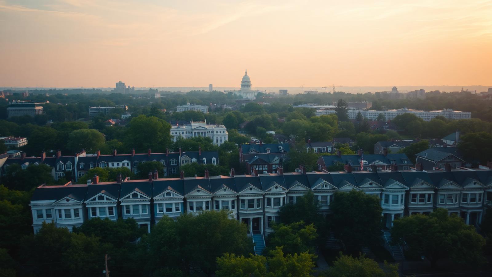 Washington DC skyline with surrounding rowhouses